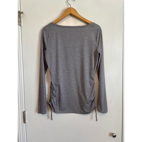Athleta gray long sleeve top ruched solid neutral lightweight stretchy Size S - Picture 2 of 8